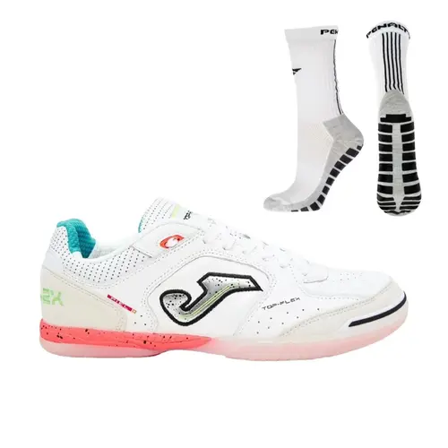 Kit Chuteira Futsal Joma Top Flex + Meia Antiderrapante Branca