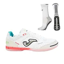 Kit Chuteira Futsal Joma Top Flex + Meia Antiderrapante Branca