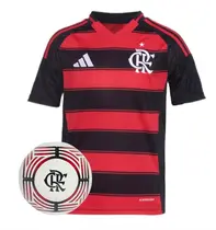 Kit Camisa Adidas Flamengo Uniforme 1 25/26 Infantil + Bola de Futebol Flamengo Adidas