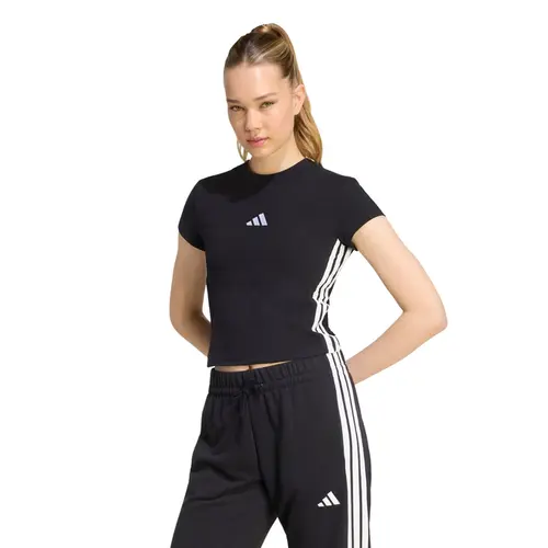 Camiseta Baby Look Adidas Acolchoada Essentials Três Listras Slim Feminina
